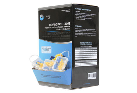 Ear plug, triple flanged, reusable, corded