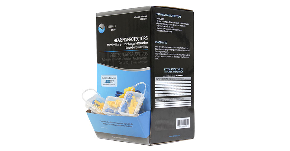 Ear plug, triple flanged, reusable, corded