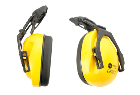 Hearing protection earmuffs with helmet insertion, NRR: 27 dB