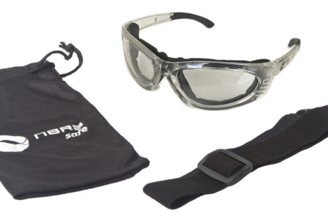 Safety spectacles with internal seal and elastic strap