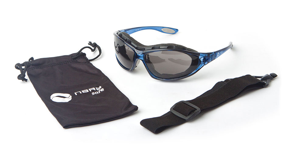 Safety spectacles with internal seal and elastic strap