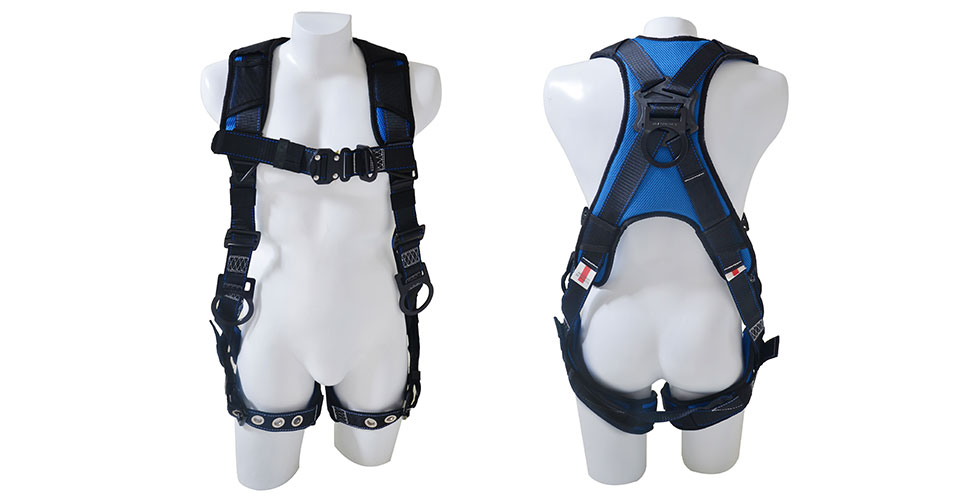 Full body harness, 4 D-rings, multi-purpose (H) with back support